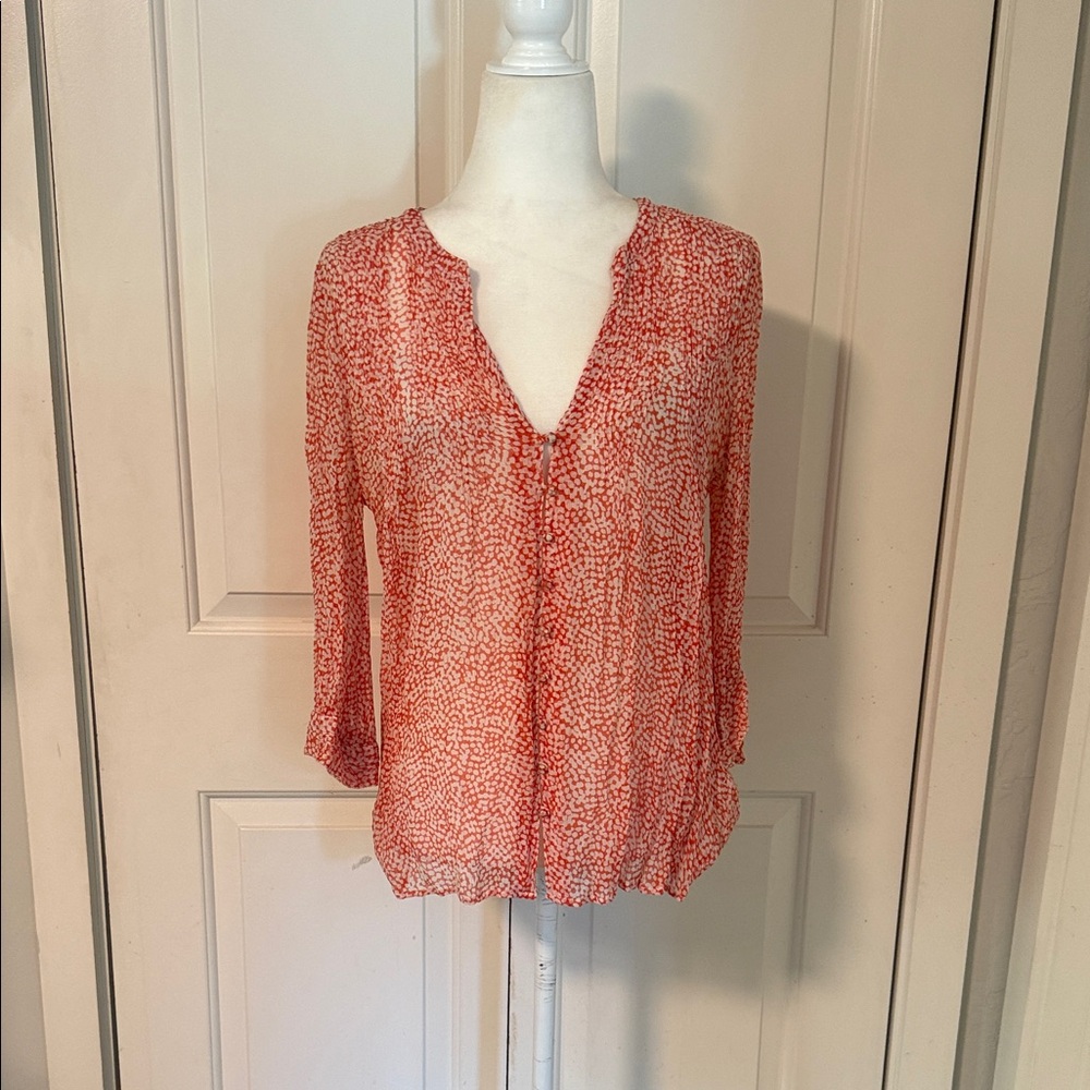 Joie Red and White Patterned Blouse
